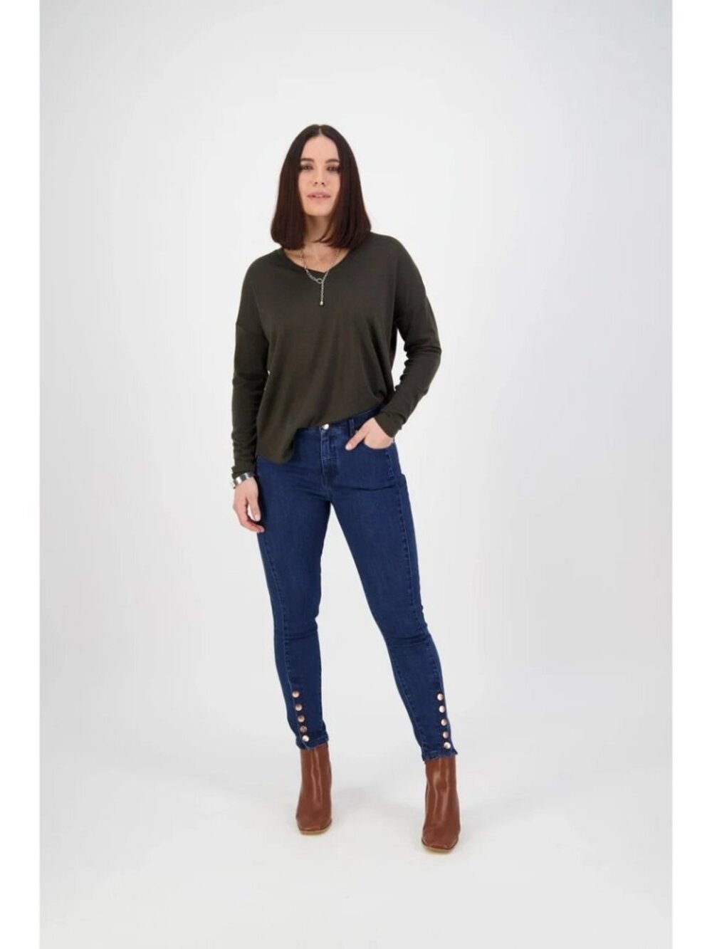 Talbots Jeans Size 8 Flawless High Waist Skinny Gold Button Ankle Dark Wash